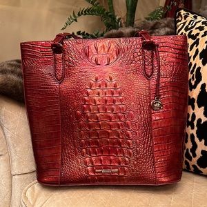 Brahmin Spencer Red Dragon tote croc embossed genuine leather